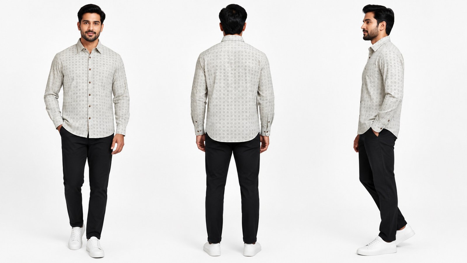 Men’s White Patterned Long-Sleeve Shirt | Raghuvir Lifestyle Men’s White Patterned Long-Sleeve Shirt