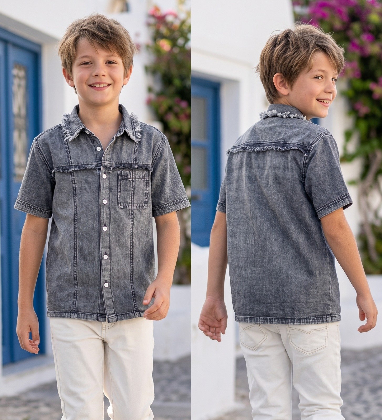Grey frayed denim shirt | Raghuvir Lifestyle Grey frayed denim shirt