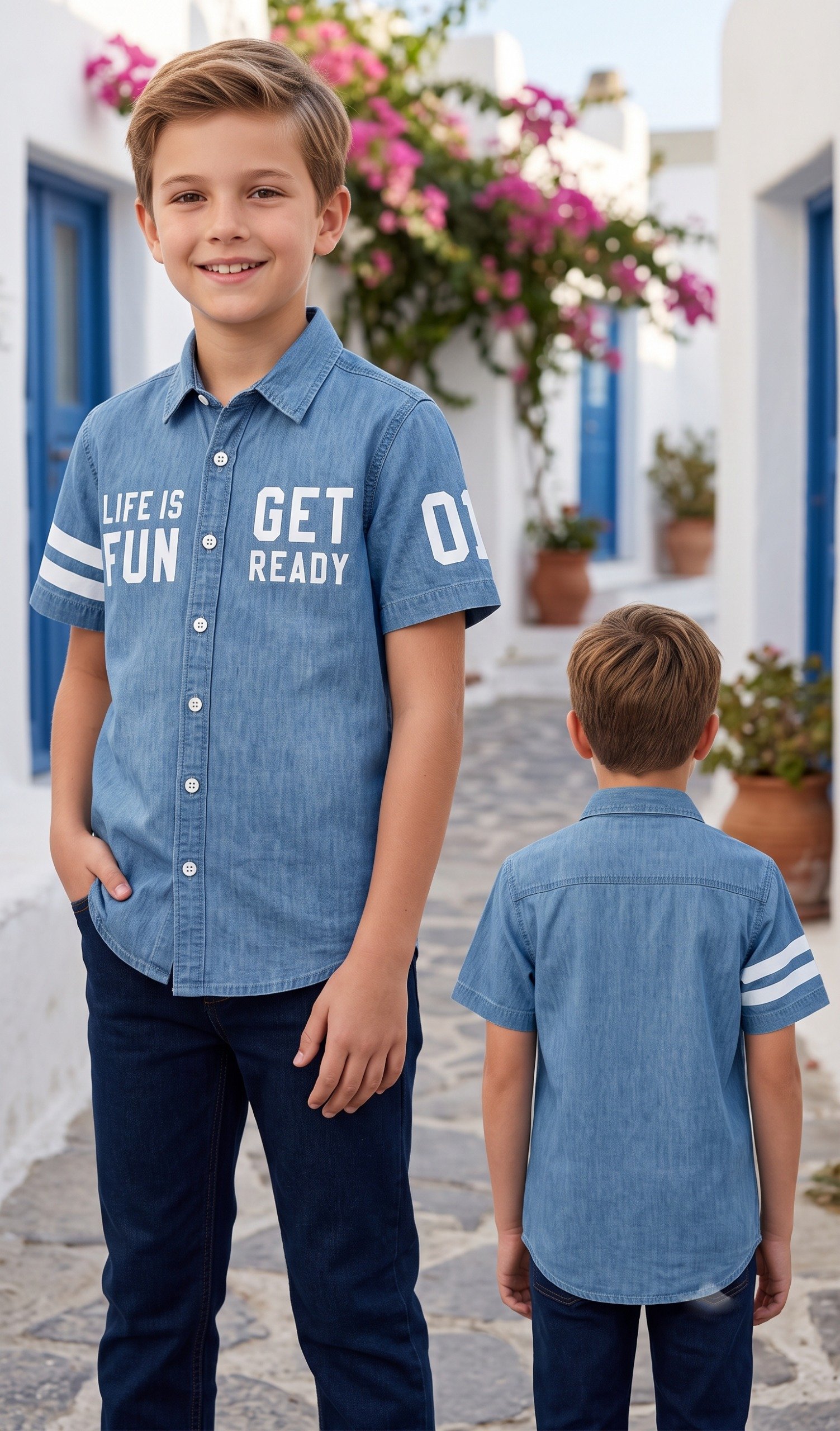 Light blue chambray Life is Fun Get Ready shirt | Raghuvir Lifestyle Light blue chambray Life is Fun Get Ready shirt