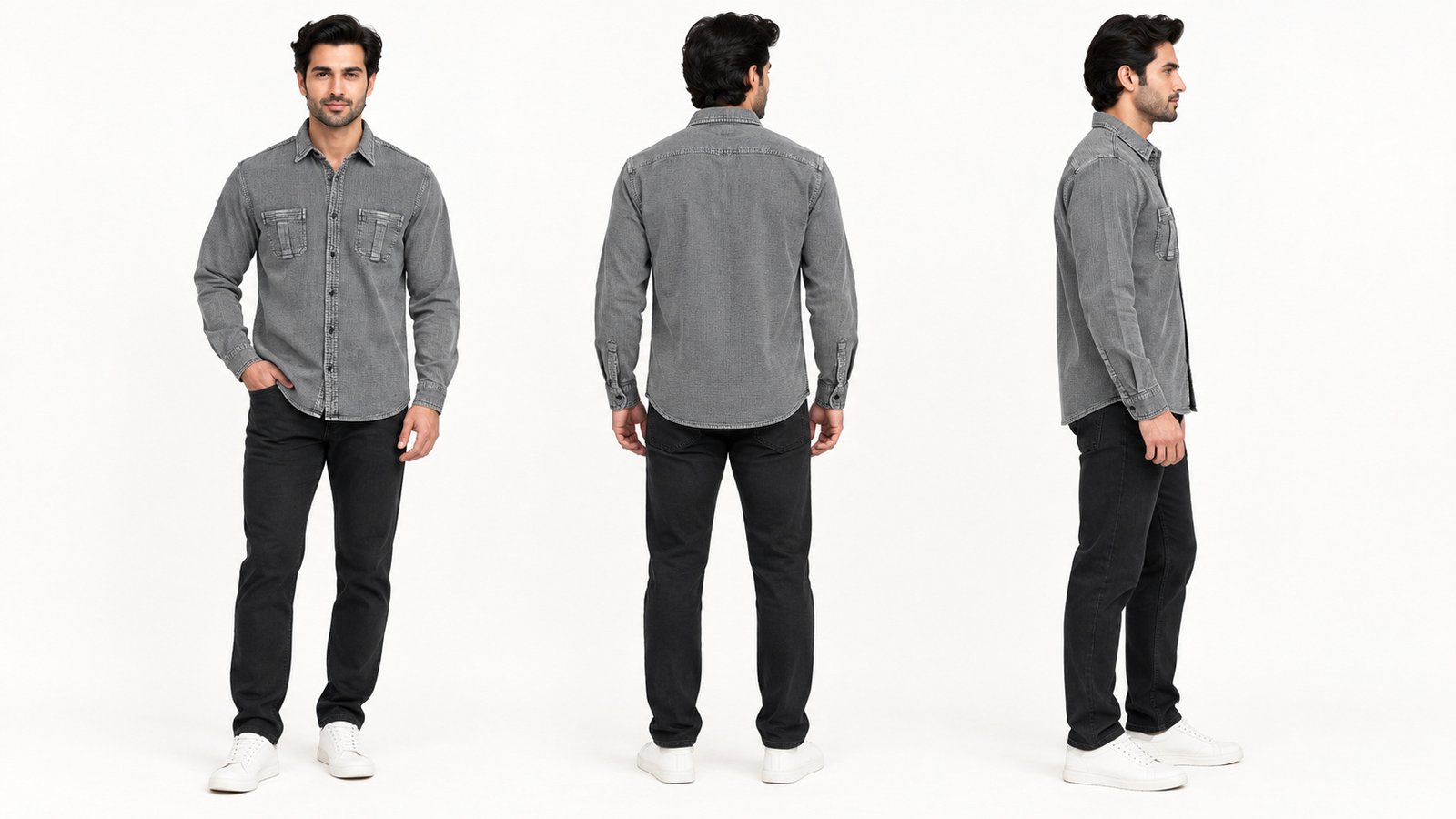 Men’s Grey Long-Sleeve Shirt | Raghuvir Lifestyle Men’s Grey Long-Sleeve Shirt