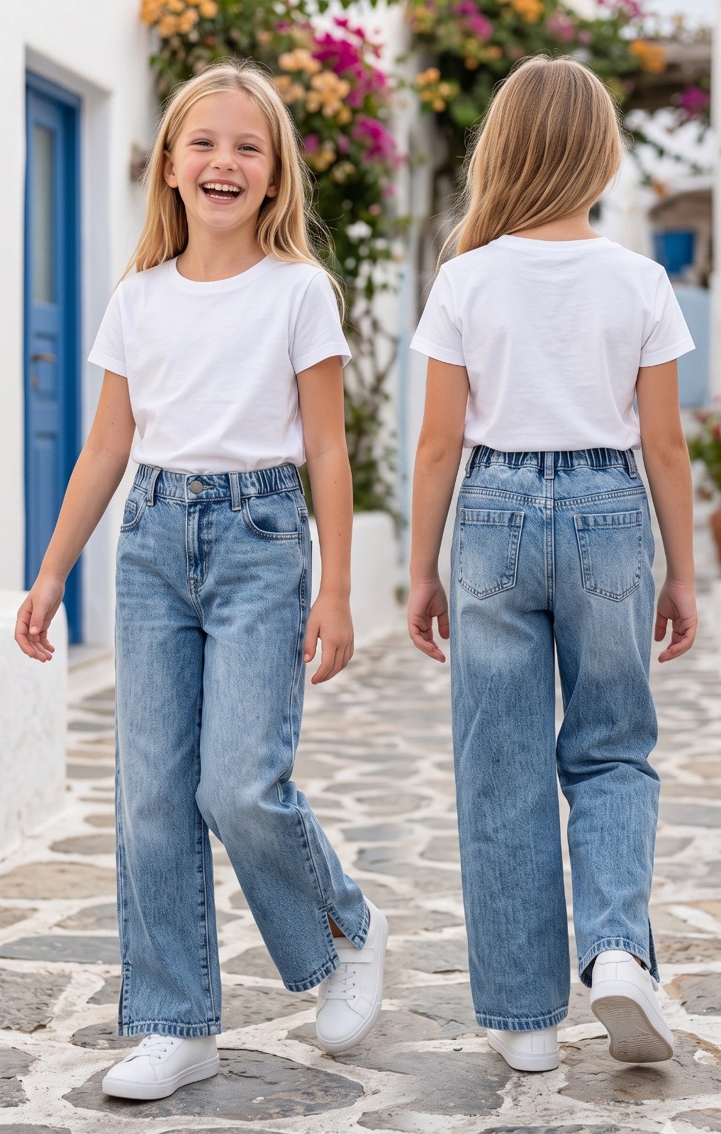 Light blue side-slit wide leg jeans | Raghuvir Lifestyle Light blue side-slit wide leg jeans