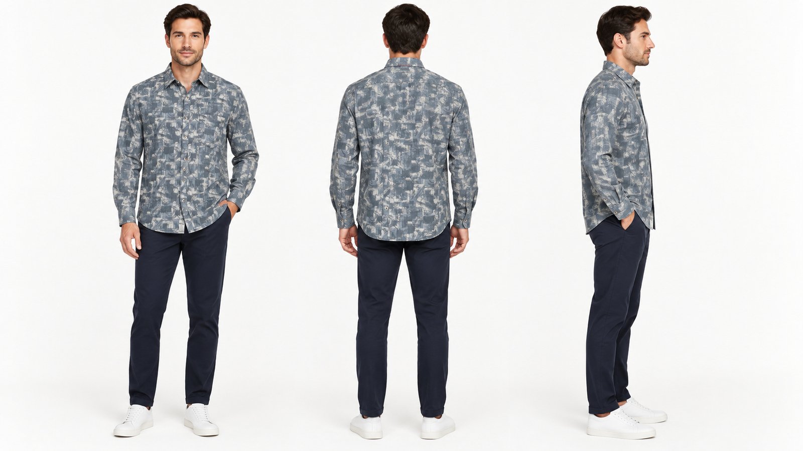 Men’s Blue Floral Print Long-Sleeve Shirt | Raghuvir Lifestyle Men’s Blue Floral Print Long-Sleeve Shirt