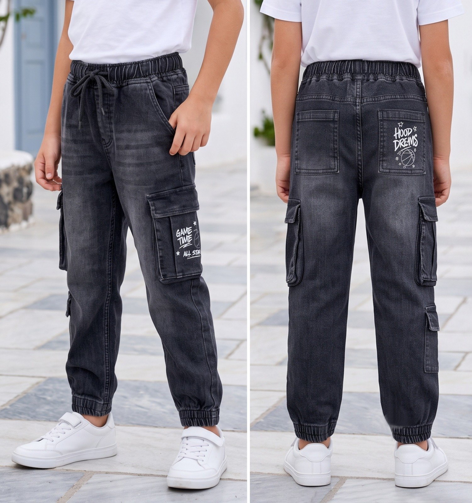 Black Game Time cargo joggers | Raghuvir Lifestyle Black Game Time cargo joggers
