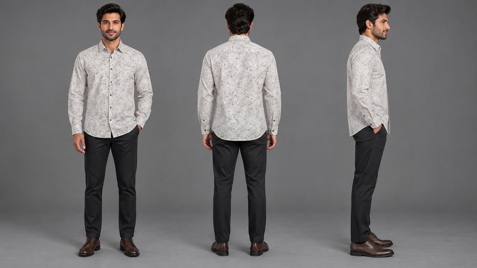 Men’s Cream Patterned Long-Sleeve Shirt | Raghuvir Lifestyle Men’s Cream Patterned Long-Sleeve Shirt