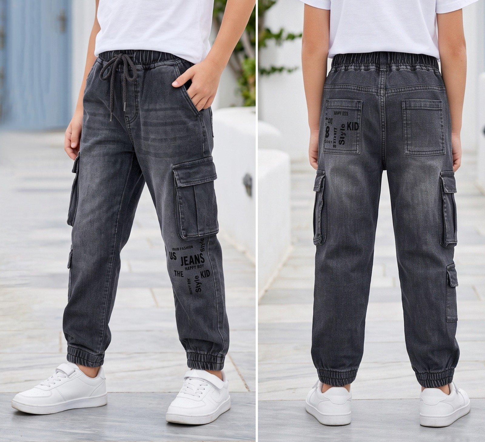 Black typographic cargo joggers | Raghuvir Lifestyle Black typographic cargo joggers