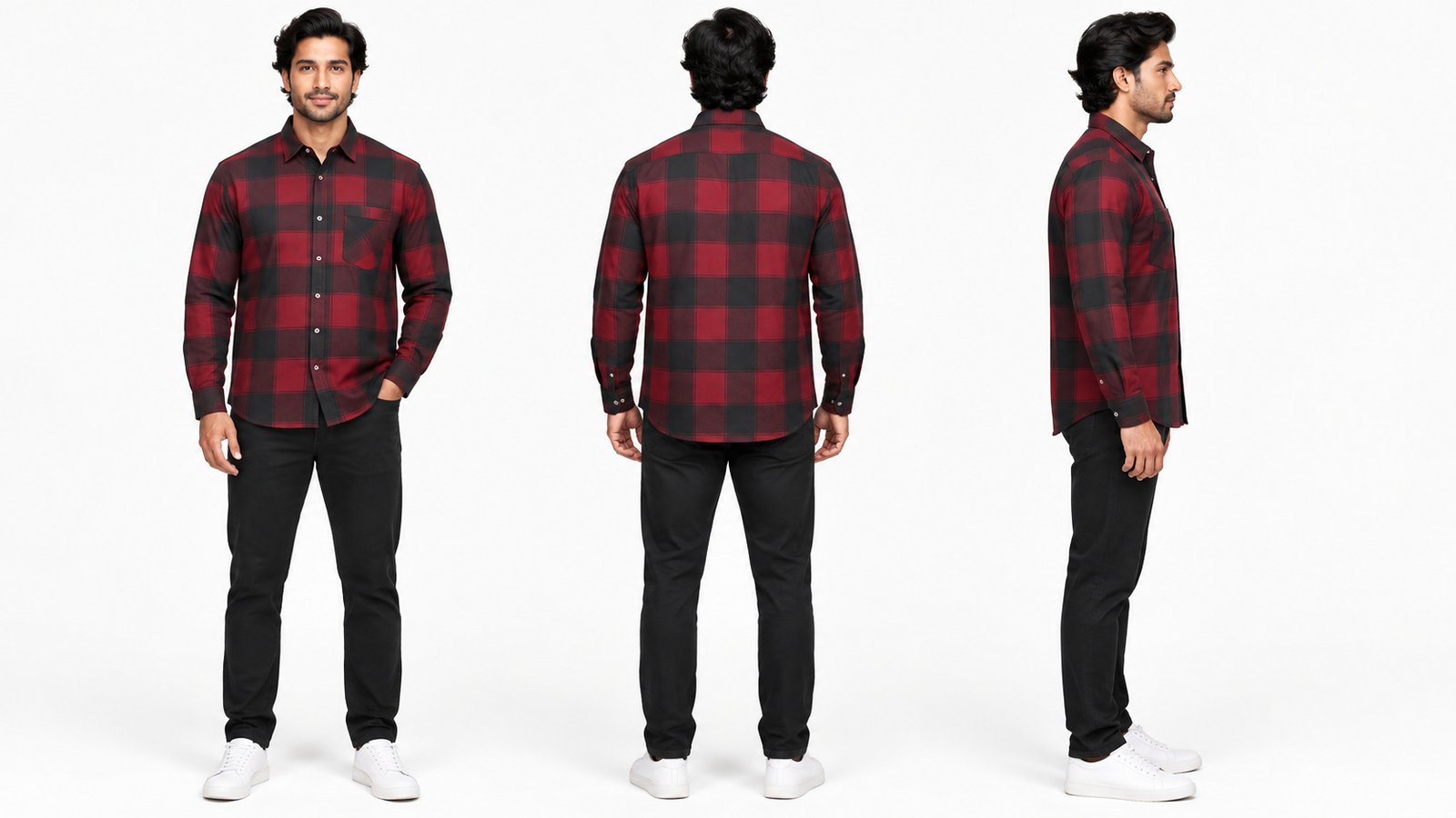 Men’s Red and Black Check Long-Sleeve Shirt | Raghuvir Lifestyle Men’s Red and Black Check Long-Sleeve Shirt
