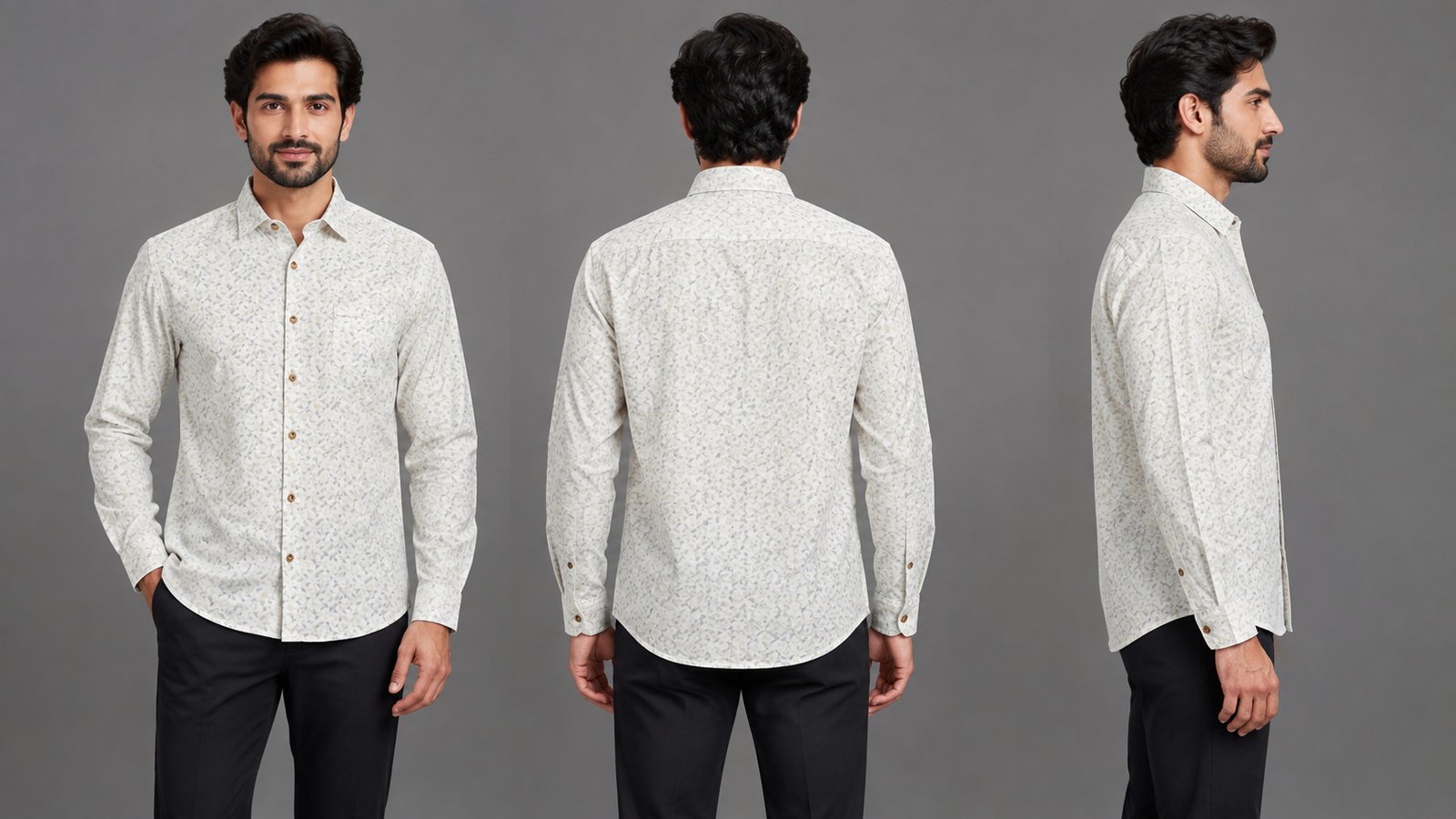 Men’s White Textured Long-Sleeve Shirt | Raghuvir Lifestyle Men’s White Textured Long-Sleeve Shirt